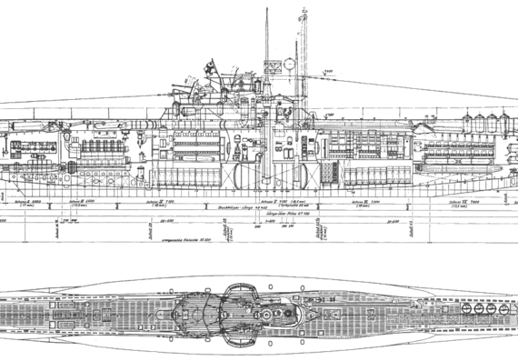 Submarine DKM U-boat Type VII C (1941) - drawings, dimensions, figures