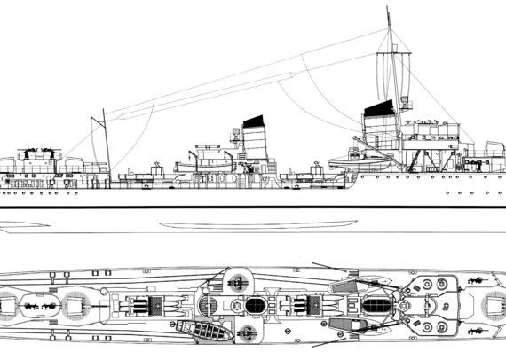 Эсминец DKM Z13 Erich Koellner 1939 (Destroyer) - чертежи, габариты, рисунки