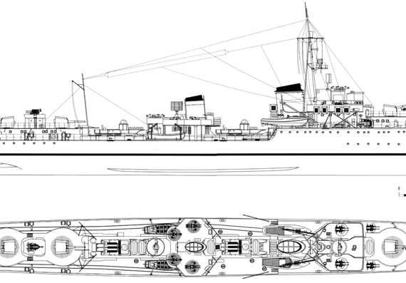 Эсминец DKM Z20 Karl Galster 1945 (Destroyer) - чертежи, габариты, рисунки
