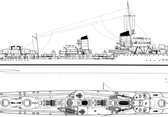 Эсминец DKM Z2 Georg Thiele 1938 (Destroyer) - чертежи, габариты, рисунки