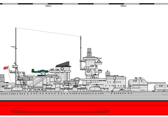Корабль D BB Scharnhorst Gneisenau (1943) - чертежи, габариты, рисунки
