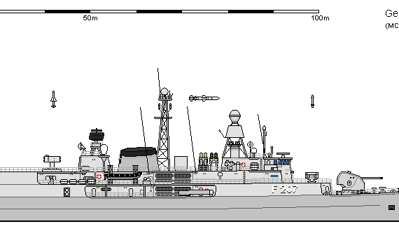 Корабль D FF Klasse 122a Meko 360 Bremen AU - чертежи, габариты, рисунки