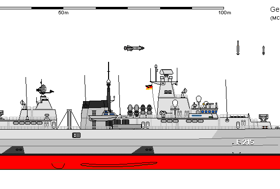 Корабль D FF Klasse 123 Brandenburg - чертежи, габариты, рисунки