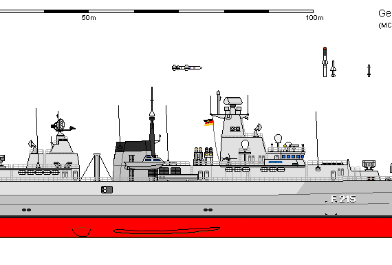 Корабль D FF Klasse 123 Brandenburg AU - чертежи, габариты, рисунки
