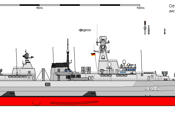 Корабль D FF Klasse 123a Brandenburg AU - чертежи, габариты, рисунки