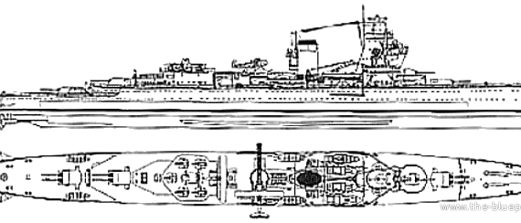 Боевой корабль De Ruyter (Netherland) Cruiser - чертежи, габариты, рисунки