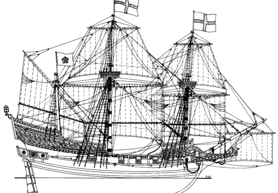 Корабль English Galleon 1588 - чертежи, габариты, рисунки