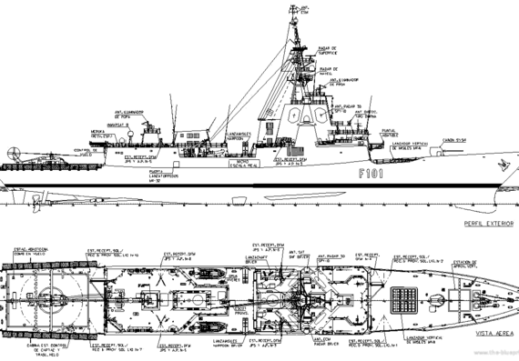 Корабль F-100 Spanish AEGIS Frigate - чертежи, габариты, рисунки