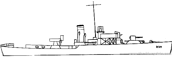 Военный корабль FFL Renoncule K117 (Corvette) - чертежи, габариты, рисунки