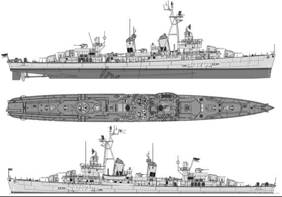 Корабль FGS D-170 Z1 (Destroyer) (West Germany, ex USS DD-515 Anthony) (1965) - чертежи, габариты, рисунки
