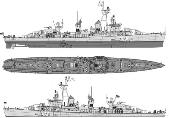 Корабль FGS D-179 Z5 (Destroyer) (West Germany, ex USS DD-572 Dyson) (1964) - чертежи, габариты, рисунки