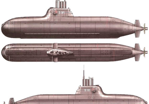 Корабль FGS S-181 Type 201 (Submarine) - чертежи, габариты, рисунки