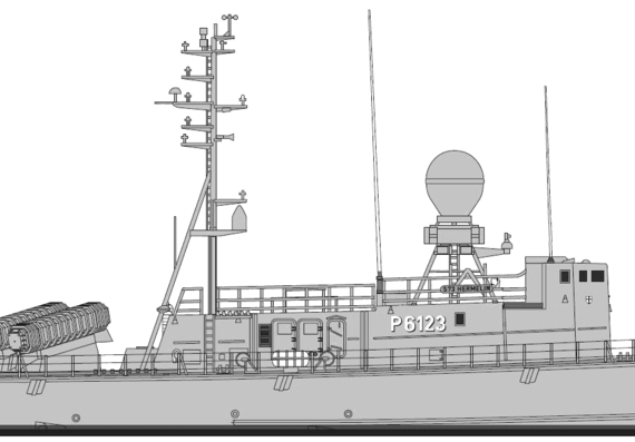 Корабль FGS S73 Hermelin P6123 (Gepard PB) - чертежи, габариты, рисунки