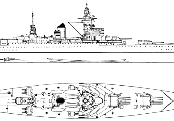 Warship FR BC Strasbourg (1939) - drawings, dimensions, pictures