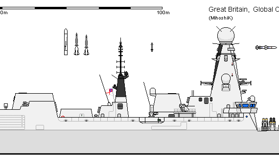 Корабль GB CG Global Cruiser Type 45 - чертежи, габариты, рисунки