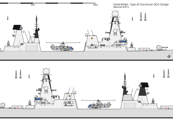 Корабль GB DDG Daring Type 46 AU - чертежи, габариты, рисунки