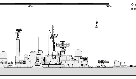 Корабль GB DDG Type 42 B1 SHEFFIELD AU - чертежи, габариты, рисунки