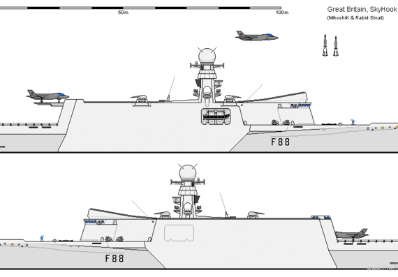 Ship GB FF FCS Trimaran AU SkyHook - drawings, dimensions, figures