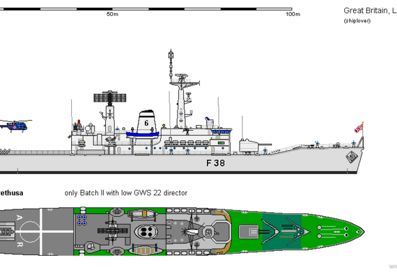 Ship GB FF Type 12M B2 Arethusa - drawings, dimensions, figures