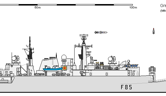 Корабль GB FF Type 22 B3 CORNWALL - чертежи, габариты, рисунки