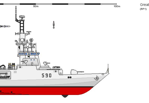 Ship GB FF Type 23 TGA S90 Ocean Escort - drawings, dimensions, figures