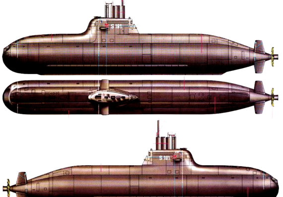 Подводная лодка German Type 212 Submarine - чертежи, габариты, рисунки