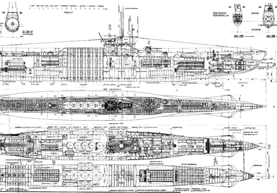 Корабль German WW2 submarine general plan 7D (VII D) - чертежи, габариты, рисунки