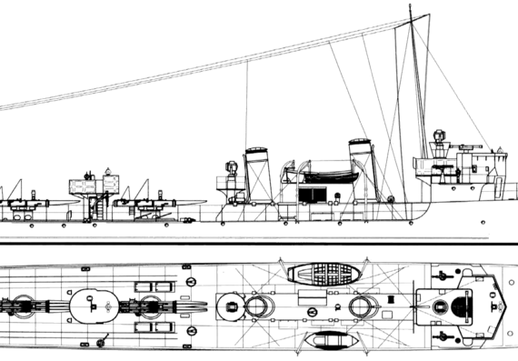 Эсминец HDMS Glenten 1936 (Destroyer) - чертежи, габариты, рисунки