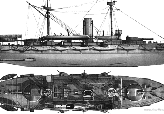 Корабль HDMS Iver Hvitfeldt (Coastal Defence Ship) - Denmark (1886) - чертежи, габариты, рисунки