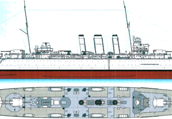 Корабль HMAS Australia (Heavy Cruiser) - чертежи, габариты, рисунки