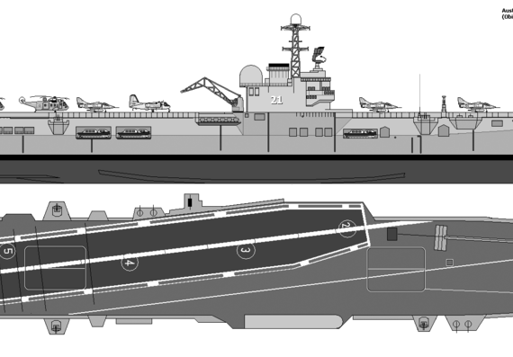 HMAS Melbourne R21 profile and plan - drawings, dimensions, figures