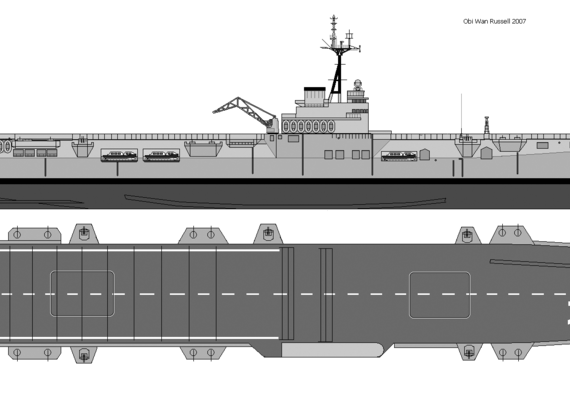 HMAS Sydney R17 profile and plan - drawings, dimensions, figures