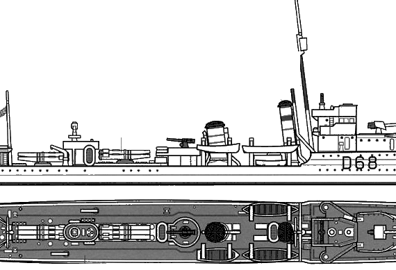 Корабль HMAS Vampire - чертежи, габариты, рисунки