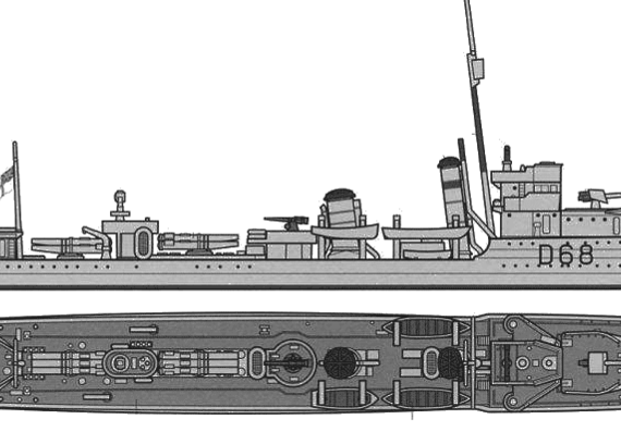 Эсминец HMAS Vampire (Destroyer) - чертежи, габариты, рисунки