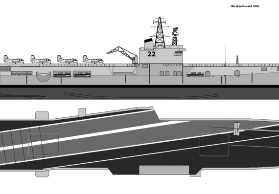 HMCS Bonaventure CVL22 profile - drawings, dimensions, figures