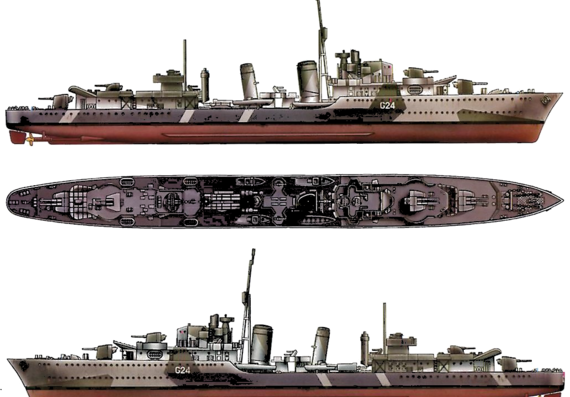 Эсминец HMCS Huron 1944 (Destroyer) - чертежи, габариты, рисунки