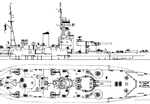 Combat ship HMS Abercrombie (Monitor) (1943) - drawings, dimensions, pictures