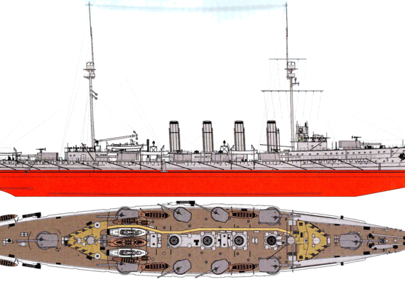 Крейсер HMS Achilles 1908 (Armoured Cruiser) - чертежи, габариты, рисунки