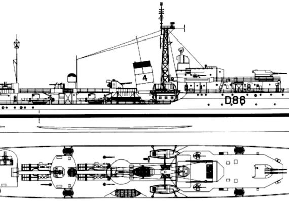 Эсминец HMS Agincourt D86 (Destroyer) - чертежи, габариты, рисунки