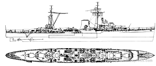 Cruiser HMS Ajax (1940) - drawings, dimensions, pictures