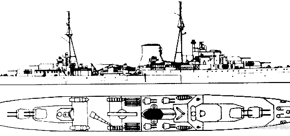 Корабль HMS Ajax (Light Cruiser) (1941) - чертежи, габариты, рисунки