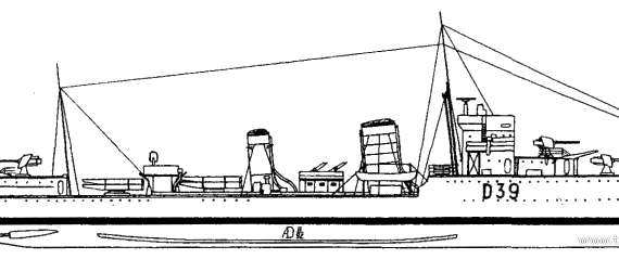 Корабль HMS Amazon D39 (Destroyer) - чертежи, габариты, рисунки
