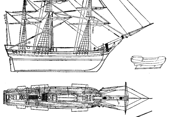 HMS Baunti ship - drawings, dimensions, figures