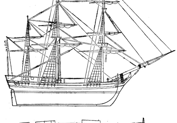 Корабль HMS Baunti 1799 - чертежи, габариты, рисунки