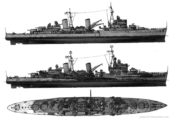 Боевой корабль HMS Belfast (Cruiser) (1941) - чертежи, габариты, рисунки