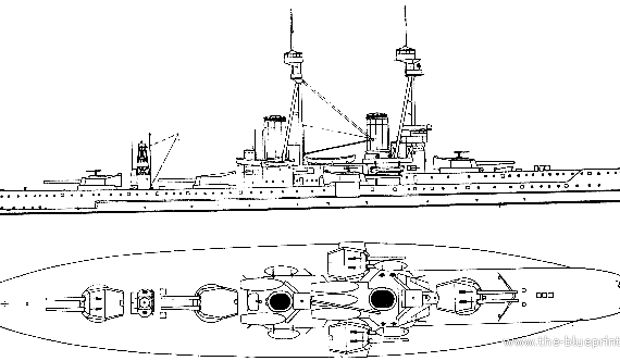 Корабль HMS Bellerophon (1909) - чертежи, габариты, рисунки