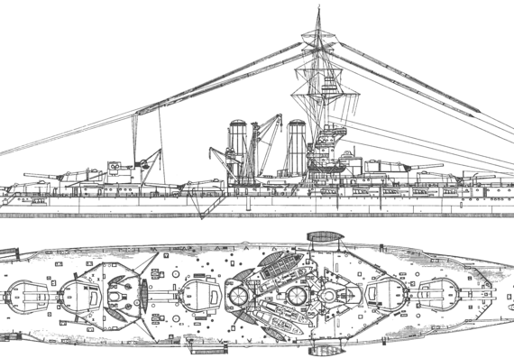 Боевой корабль HMS Benbow (Battleship) (1914) - чертежи, габариты, рисунки