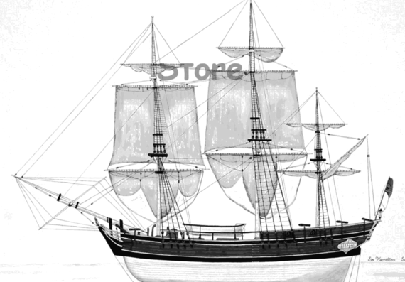 HMS Bounty ship - drawings, dimensions, figures
