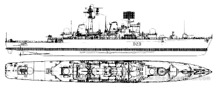 Корабль HMS Bristol D23 (Destroyer) (1973) - чертежи, габариты, рисунки