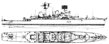 Корабль HMS Bristol D23 (Destroyer) (1977) - чертежи, габариты, рисунки